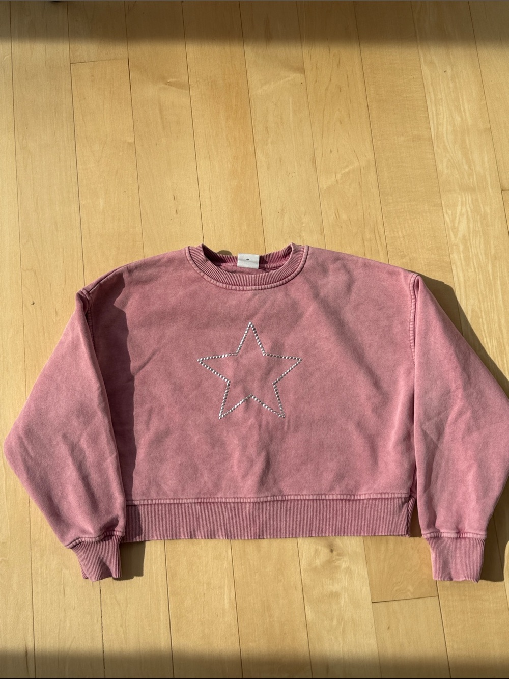 Zara Dusty Rose Star Cropped Sweatshirt
